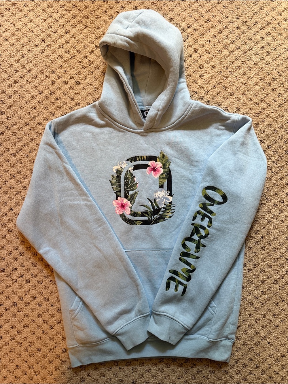 Overtime Light Blue Kids Hoodie with Floral 'O' Graphic